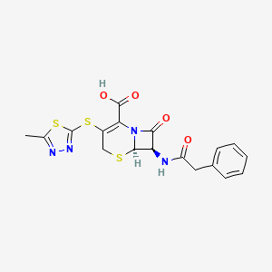 molecular formula C18H16N4O4S3 B1674012 5-Thia-1-azabicyclo(4.2.0)oct-2-ene-2-carboxylic acid, 3-((5-methyl-1,3,4-thiadiazol-2-yl)thio)-8-oxo-7-((phenylacetyl)amino)-, (6R,7R)- CAS No. 179034-83-4