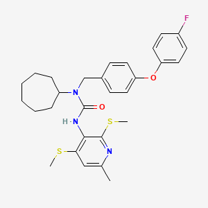 Urea, N-cycloheptyl-N-((4-(4-fluorophenoxy)phenyl)methyl)-N'-(6-methyl-2,4-bis(methylthio)-3-pyridinyl)-