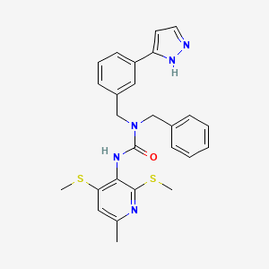 molecular formula C26H27N5OS2 B1674014 Urea, N'-(6-methyl-2,4-bis(methylthio)-3-pyridinyl)-N-(phenylmethyl)-N-((3-(1H-pyrazol-3-yl)phenyl)methyl)- CAS No. 179053-90-8