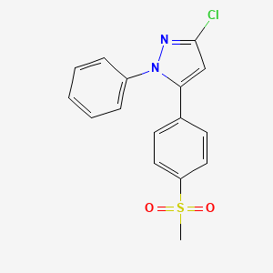molecular formula C16H13ClN2O2S B1674015 1H-Pyrazole, 3-chloro-5-(4-(methylsulfonyl)phenyl)-1-phenyl- CAS No. 189699-82-9