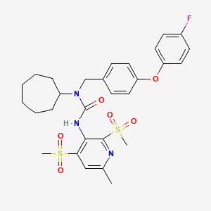 Urea, N-cycloheptyl-N-((4-(4-fluorophenoxy)phenyl)methyl)-N'-(6-methyl-2,4-bis(methylsulfonyl)-3-pyridinyl)-