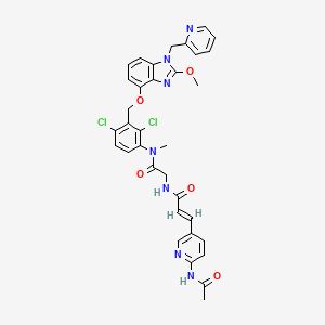 molecular formula C34H31Cl2N7O5 B1674018 (E)-3-(6-acetamidopyridin-3-yl)-N-[2-[[2,4-dichloro-3-[[2-methoxy-1-(pyridin-2-ylmethyl)benzimidazol-4-yl]oxymethyl]phenyl]-methylamino]-2-oxoethyl]prop-2-enamide 