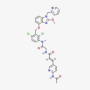 molecular formula C34H31Cl2N7O5 B1674018 (E)-3-(6-acetamidopyridin-3-yl)-N-[2-[[2,4-dichloro-3-[[2-methoxy-1-(pyridin-2-ylmethyl)benzimidazol-4-yl]oxymethyl]phenyl]-methylamino]-2-oxoethyl]prop-2-enamide CAS No. 194928-55-7