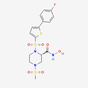molecular formula C16H18FN3O6S3 B1674024 2-Piperazinecarboxamide, 1-((5-(4-fluorophenyl)-2-thienyl)sulfonyl)-N-hydroxy-4-(methylsulfonyl)-, (2S)- CAS No. 848444-16-6