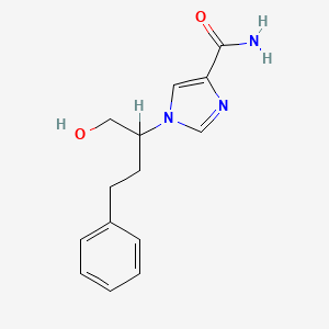 molecular formula C14H17N3O2 B1674026 1H-Imidazole-4-carboxamide, 1-(1-(hydroxymethyl)-3-phenylpropyl)- CAS No. 256461-28-6