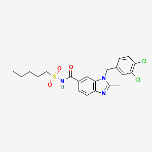 molecular formula C21H23Cl2N3O3S B1674027 1H-Benzimidazole-6-carboxamide, 1-((3,4-dichlorophenyl)methyl)-2-methyl-N-(pentylsulfonyl)- CAS No. 799841-02-4