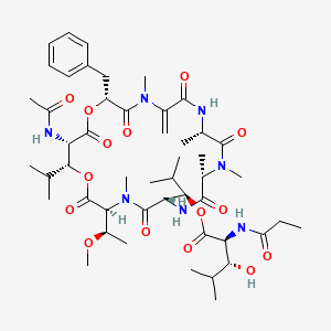molecular formula C49H75N7O15 B1674037 [(1R)-1-[(3S,6S,9S,12S,18R,21S,22R)-21-acetamido-18-benzyl-3-[(1R)-1-methoxyethyl]-4,9,10,12,16-pentamethyl-15-methylidene-2,5,8,11,14,17,20-heptaoxo-22-propan-2-yl-1,19-dioxa-4,7,10,13,16-pentazacyclodocos-6-yl]-2-methylpropyl] (2S,3R)-3-hydroxy-4-methyl-2-(propanoylamino)pentanoate CAS No. 107530-18-7