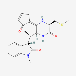 molecular formula C22H25N3O3S B1674038 (3S)-1-methyl-3-[(1S)-1-[(2S,3E,5R)-5-(methylsulfanylmethyl)-6-oxo-3-(2-oxocyclopent-3-en-1-ylidene)piperazin-2-yl]ethyl]-3H-indol-2-one CAS No. 101706-33-6