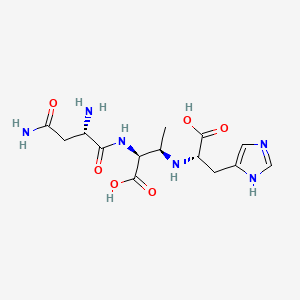 molecular formula C14H22N6O6 B1674039 Butanoic acid, L-asparaginyl-N3-(1-carboxy-2-(1H-imidazol-4-yl)ethyl)-L-threo-2,3-diamino-, (S)- CAS No. 105424-59-7