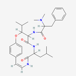 2-(Dimethylamino)-N-[(10Z)-7-(2-methylpropyl)-5,8-dioxo-3-propan-2-yl-2-oxa-6,9-diazabicyclo[10.2.2]hexadeca-1(14),10,12,15-tetraen-4-yl]-3-phenylpropanamide