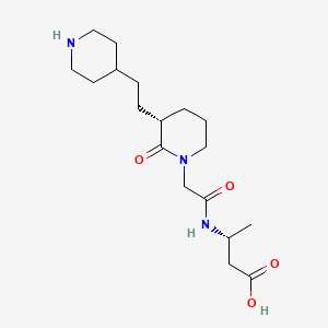 molecular formula C18H31N3O4 B1674055 Butanoic acid, 3-((2-((3R)-2-oxo-3-(2-(4-piperidinyl)ethyl)-1-piperidinyl)acetyl)amino)-, (3R)- CAS No. 146144-48-1