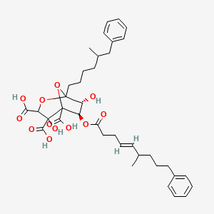 molecular formula C38H48O12 B1674056 (6R,7R)-1-(5-benzylhexyl)-4,7-dihydroxy-6-{[(4E)-6-methyl-9-phenylnon-4-enoyl]oxy}-2,8-dioxabicyclo[3.2.1]octane-3,4,5-tricarboxylic acid CAS No. 160548-95-8