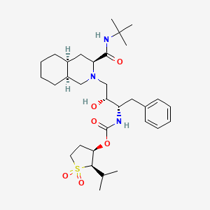 molecular formula C32H51N3O6S B1674057 [(2R,3R)-1,1-dioxo-2-propan-2-ylthiolan-3-yl] N-[(2S,3R)-4-[(3S,4aS,8aS)-3-(tert-butylcarbamoyl)-3,4,4a,5,6,7,8,8a-octahydro-1H-isoquinolin-2-yl]-3-hydroxy-1-phenylbutan-2-yl]carbamate CAS No. 147977-21-7