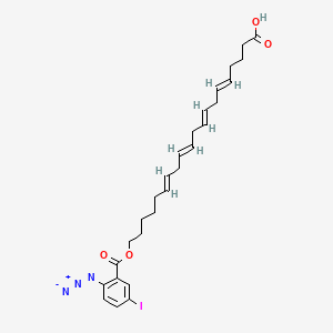 molecular formula C27H34IN3O4 B1674063 (5E,8E,11E,14E)-20-(2-azido-5-iodobenzoyl)oxyicosa-5,8,11,14-tetraenoic acid CAS No. 148274-75-3