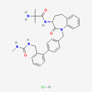 molecular formula C30H36ClN5O3 B1674068 2-amino-2-methyl-N-[(3R)-1-[[4-[2-[(methylcarbamoylamino)methyl]phenyl]phenyl]methyl]-2-oxo-4,5-dihydro-3H-1-benzazepin-3-yl]propanamide;hydrochloride CAS No. 195248-02-3