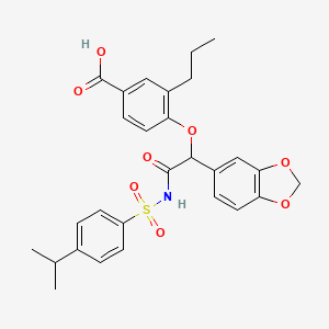 molecular formula C28H29NO8S B1674079 4-[1-(1,3-Benzodioxol-5-yl)-2-oxo-2-[(4-propan-2-ylphenyl)sulfonylamino]ethoxy]-3-propylbenzoic acid CAS No. 159590-37-1