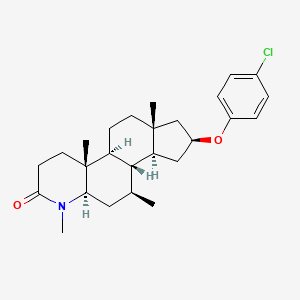molecular formula C26H36ClNO2 B1674082 (5a,7b,16b)-16-((4-Chlorophenyl)oxy)-4,7-dimethyl-4-azaandrostan-3-one CAS No. 166174-54-5