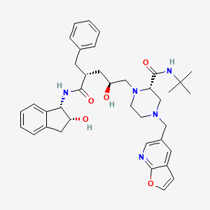 molecular formula C38H47N5O5 B1674083 1-Piperazinepentanamide, N-((1S,2R)-2,3-dihydro-2-hydroxy-1H-inden-1-yl)-2-(((1,1-dimethylethyl)amino)carbonyl)-4-(furo(2,3-b)pyridin-5-ylmethyl)-gamma-hydroxy-alpha-(phenylmethyl)-, (alphaR,gammaS,2S)- CAS No. 160729-91-9