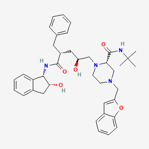 B1674085 n-[2(r)-Hydroxy-1(s)-indanyl]-2(r)-phenylmethyl-4(s)-hydroxy-5-[4-[2-benzofuranylmethyl]-2(s)-[tert-butylaminocarbonyl]-piperazinyl]-pentaneamide CAS No. 216863-66-0