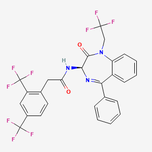 molecular formula C27H18F9N3O2 B1674092 Benzeneacetamide, N-[(3R)-2,3-dihydro-2-oxo-5-phenyl-1-(2,2,2-trifluoroethyl)-1H-1,4-benzodiazepin-3-yl]-2,4-bis(trifluoromethyl)- CAS No. 177954-68-6