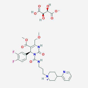 molecular formula C32H39F2N5O11 B1674096 methyl (4S)-4-(3,4-difluorophenyl)-6-(methoxymethyl)-2-oxo-3-[3-(4-pyridin-2-ylpiperidin-1-ium-1-yl)propylcarbamoyl]-1,4-dihydropyrimidine-5-carboxylate;(2R,3R)-2,3,4-trihydroxy-4-oxobutanoate CAS No. 220497-97-2