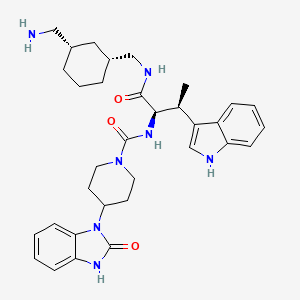 molecular formula C33H43N7O3 B1674102 N-((2R,3S)-1-((((1R,3S)-3-(aminomethyl)cyclohexyl)methyl)amino)-3-(1H-indol-3-yl)-1-oxobutan-2-yl)-4-(2-oxo-2,3-dihydro-1H-benzo[d]imidazol-1-yl)piperidine-1-carboxamide CAS No. 214770-19-1