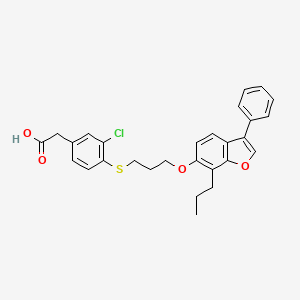 molecular formula C28H27ClO4S B1674105 Benzeneacetic acid, 3-chloro-4-((3-((3-phenyl-7-propyl-6-benzofuranyl)oxy)propyl)thio)- CAS No. 194608-80-5