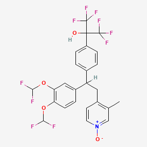 molecular formula C25H19F10NO4 B1674113 Benzenemethanol, 4-(1-(3,4-bis(difluoromethoxy)phenyl)-2-(3-methyl-1-oxido-4-pyridinyl)ethyl)-alpha,alpha-bis(trifluoromethyl)- CAS No. 491869-01-3