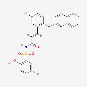 molecular formula C27H21BrClNO4S B1674114 (E)-N-(5-bromo-2-methoxyphenyl)sulfonyl-3-[5-chloro-2-(naphthalen-2-ylmethyl)phenyl]prop-2-enamide CAS No. 244101-03-9
