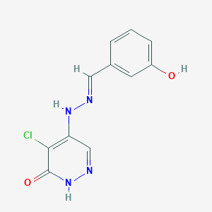 molecular formula C11H9ClN4O2 B1674116 5-chloro-4-[(2E)-2-[(3-hydroxyphenyl)methylidene]hydrazinyl]-1H-pyridazin-6-one CAS No. 92285-87-5