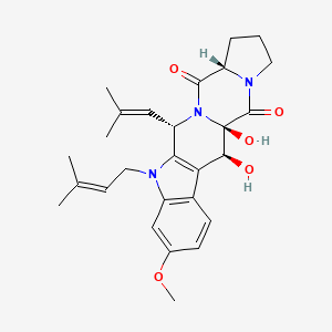 molecular formula C27H33N3O5 B1674182 1,2-dihydroxy-7-methoxy-10-(3-methylbut-2-enyl)-12-(2-methylprop-1-enyl)-10,13,19-triazapentacyclo[11.7.0.03,11.04,9.015,19]icosa-3(11),4(9),5,7-tetraene-14,20-dione CAS No. 12626-17-4