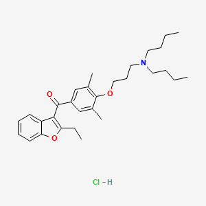molecular formula C30H42ClNO3 B1674192 Methanone, (4-(3-(dibutylamino)propoxy)-3,5-dimethylphenyl)(2-ethyl-3-benzofuranyl)-, hydrochloride CAS No. 50602-48-7