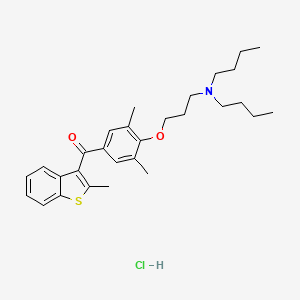 molecular formula C29H40ClNO2S B1674201 2-Methyl-3-(3,5-dimethyl-4-gamma-di-n-butylaminopropoxybenzoyl)benzo(b)thiophene hydrochloride CAS No. 55011-92-2