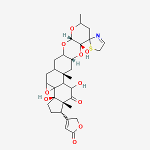 molecular formula C31H39NO10S B1674211 (2I+/-,3I(2),5I+/-,7I(2),11I+/-)-7,8-Epoxy-11,14-dihydroxy-2,3-[[(6S,7S,9R)-6-hydroxy-9-methyl-8-oxa-1-thia-4-azaspiro[4.5]dec-3-ene-6,7-diyl]bis(oxy)]-12-oxocard-20(22)-enolide CAS No. 66419-07-6