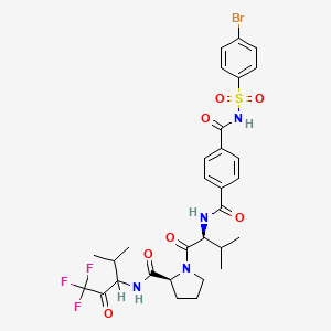 molecular formula C30H34BrF3N4O7S B1674269 L-Prolinamide, N-(4-((((4-bromophenyl)sulfonyl)amino)carbonyl)benzoyl)-L-valyl-N-(3,3,3-trifluoro-1-(1-methylethyl)-2-oxopropyl)- CAS No. 105080-32-8