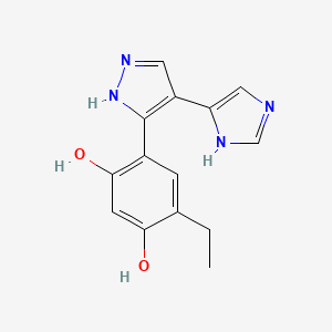 molecular formula C14H14N4O2 B1674303 4-(1H-Imidazol-4-YL)-3-(5-ethyl-2,4-dihydroxy-phenyl)-1H-pyrazole 