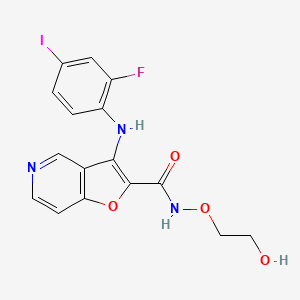 molecular formula C16H13FIN3O4 B1674305 3-((2-Fluoro-4-iodophenyl)amino)-N-(2-hydroxyethoxy)furo[3,2-c]pyridine-2-carboxamide CAS No. 1009330-74-8