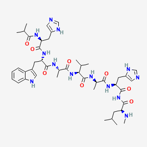 molecular formula C45H65N13O8 B1674352 (2S)-N-[(2S)-3-(1H-imidazol-5-yl)-2-[[(2R)-2-[[(2S)-2-[[(2S)-2-[[(2S)-2-[[(2S)-3-(1H-imidazol-5-yl)-2-(2-methylpropanoylamino)propanoyl]amino]-3-(1H-indol-3-yl)propanoyl]amino]propanoyl]amino]-3-methylbutanoyl]amino]propanoyl]amino]propanoyl]-4-methyl-2-(methylamino)pentanamide CAS No. 124001-41-8