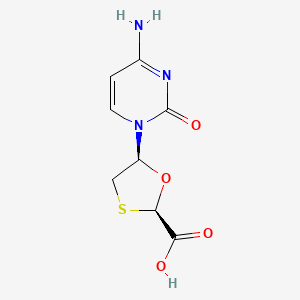 molecular formula C8H9N3O4S B1674444 cis-5-(4-amino-2-oxopyrimidin-1(2H)-yl)-1,3-oxathiolane-2-carboxylic acid CAS No. 173602-25-0
