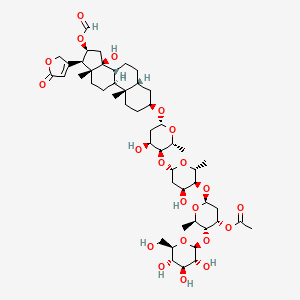 molecular formula C50H76O21 B1674453 (3I(2),5I(2),16I(2))-16-(Formyloxy)-3-[(O-I(2)-D-glucopyranosyl-(1a4)-O-3-O-acetyl-2,6-dideoxy-I(2)-D-ribo-hexopyranosyl-(1a4)-O-2,6-dideoxy-I(2)-D-ribo-hexopyranosyl-(1a4)-2,6-dideoxy-I(2)-D-ribo-hexopyranosyl)oxy]-14-hydroxycard-20(22)-enolide CAS No. 20460-30-4