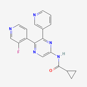 molecular formula C18H14FN5O B1674514 N-(5-(3-fluoropyridin-4-yl)-6-(pyridin-3-yl)pyrazin-2-yl)cyclopropanecarboxamide CAS No. 925676-48-8