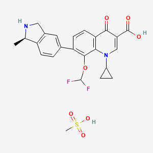molecular formula C24H24F2N2O7S B1674629 3-Quinolinecarboxylic acid, 1-cyclopropyl-8-(difluoromethoxy)-7-((1R)-2,3-dihydro-1-methyl-1H-isoindol-5-yl)-1,4-dihydro-4-oxo-, monomethanesulfonate CAS No. 223652-82-2