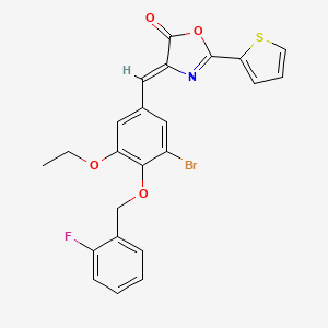 molecular formula C23H17BrFNO4S B1674656 4-((Z)-1-{3-BROMO-5-ETHOXY-4-[(2-FLUOROBENZYL)OXY]PHENYL}METHYLIDENE)-2-(2-THIENYL)-1,3-OXAZOL-5-ONE CAS No. 445250-00-0