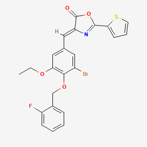 molecular formula C23H17BrFNO4S B1674656 (4Z)-4-[[3-bromo-5-ethoxy-4-[(2-fluorophenyl)methoxy]phenyl]methylidene]-2-thiophen-2-yl-1,3-oxazol-5-one CAS No. 445250-00-0