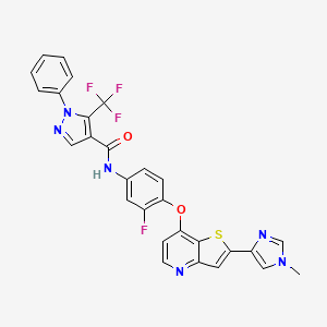 B1674664 N-(3-fluoro-4-((2-(1-methyl-1H-imidazol-4-yl)thieno[3,2-b]pyridin-7-yl)oxy)phenyl)-1-phenyl-5-(trifluoromethyl)-1H-pyrazole-4-carboxamide CAS No. 1229611-73-7