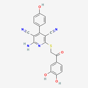 molecular formula C21H14N4O4S B1674673 2-Amino-6-[[2-(3,4-dihydroxyphenyl)-2-oxoethyl]thio]-4-(4-hydroxyphenyl)-3,5-pyridinedicarbonitrile CAS No. 337500-87-5
