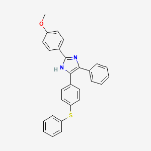 molecular formula C28H22N2OS B1674674 Imidazole, 2-(4-methoxyphenyl)-5-phenyl-4-(4-phenylthiophenyl)- CAS No. 296246-47-4