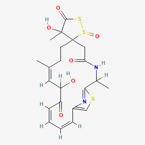 molecular formula C22H26N2O6S3 B1674703 (9Z,13Z,15Z)-4',11-dihydroxy-2,4',9-trimethyl-1'-oxospiro[19-thia-3,20-diazabicyclo[15.2.1]icosa-1(20),9,13,15,17-pentaene-6,5'-dithiolane]-3',4,12-trione CAS No. 120500-15-4