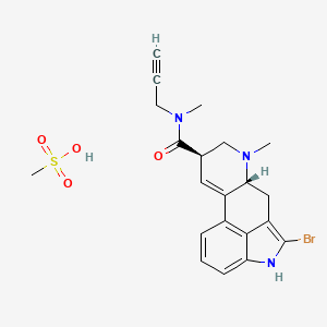 molecular formula C21H24BrN3O4S B1674712 2-Bromo-9,10-didehydro-N-methyl-N-(2-propynyl)-6-methylergoline-8beta-carboxamide CAS No. 145204-80-4