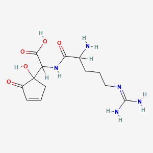 molecular formula C13H21N5O5 B1674918 2-[[2-Amino-5-(diaminomethylideneamino)pentanoyl]amino]-2-(1-hydroxy-2-oxocyclopent-3-en-1-yl)acetic acid CAS No. 96695-56-6